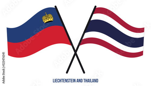 Liechtenstein and Thailand Flags Crossed And Waving Flat Style. Official Proportion. Correct Colors.