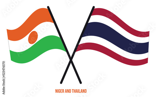 Niger and Thailand Flags Crossed And Waving Flat Style. Official Proportion. Correct Colors.
