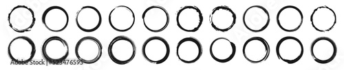 Set of black circle brushes elements. Different circle brush strokes. Grunge round shapes. Boxes, frames for text, labels, logo, grunge. Vector illustration.