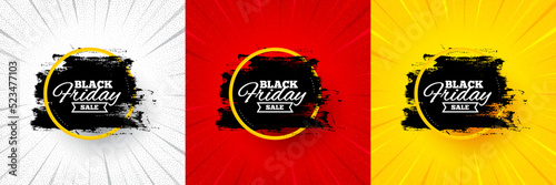 Black friday paint brush. Flash offer banner, coupon or poster. Sale banner frame. Coupon tag icon. Black friday promo banner. Retail marketing flyer. Starburst pop art. Vector