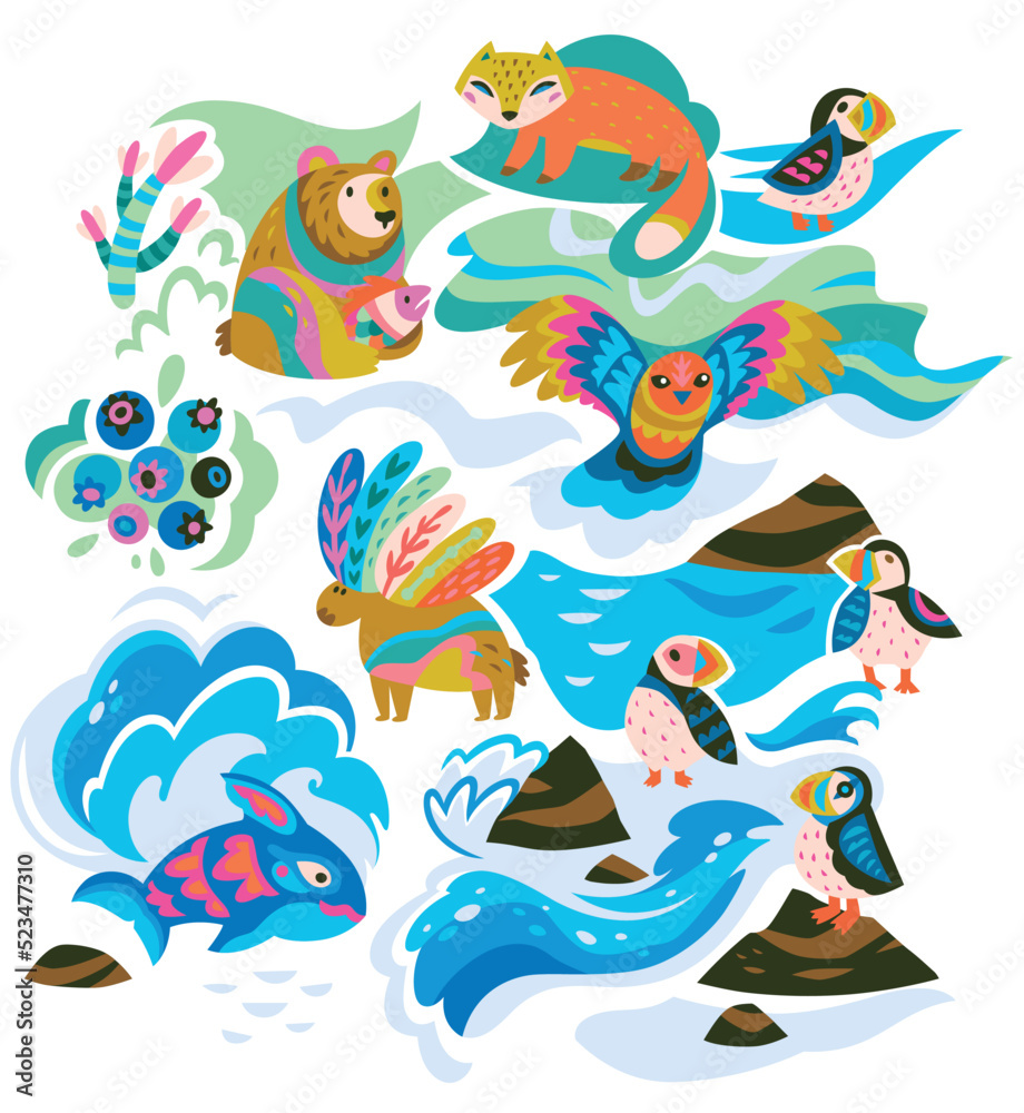 Alaskan animals. Vector illustration