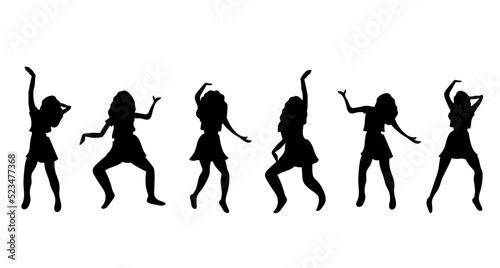 Vector black silhouette of dancing women, girls.
