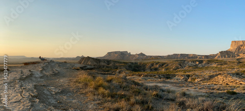 Panoramic desert mountain. The Royal Bardenas. Desert modeled almost lunar landscape.