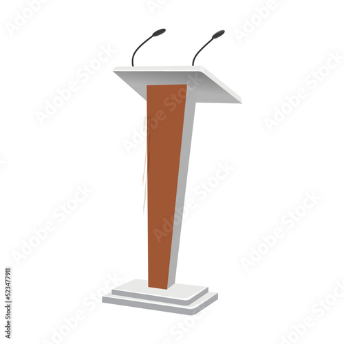 Wooden and metal podiums vector illustration. Rostrums or tribunes with microphones for interviews or lectures in classroom isolated on white