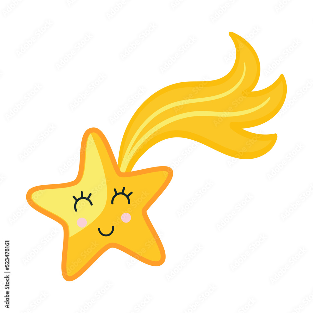 Weather emoticon flat icon. Cartoon falling star, wind isolated vector illustration. Meteorology and sky Weather emoticon flat icon. Cartoon falling star, wind isolated vector illustration. Meteorology and sky