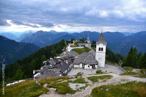 The sanctuary of Monte Lussari - Svete Višarje situated at the top of a mountain near Tarvisio in Friuli Venezia Giulia, access with cable car photo