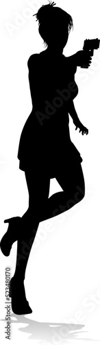 Woman Silhouette Action Secret Agent Spy With Gun