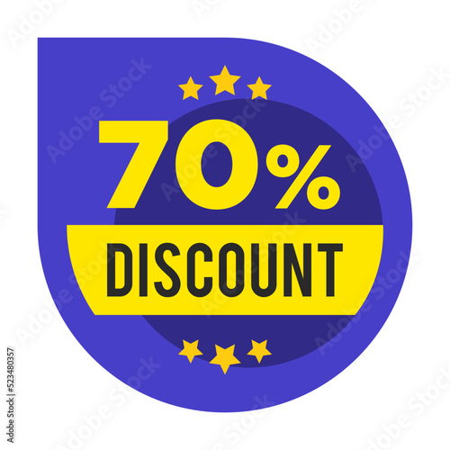 70 discount round sticker. Special offer, buy now, hot deal, limited edition letterings. Flat vector illustrations for labels and badges design, guarantee and premium quality