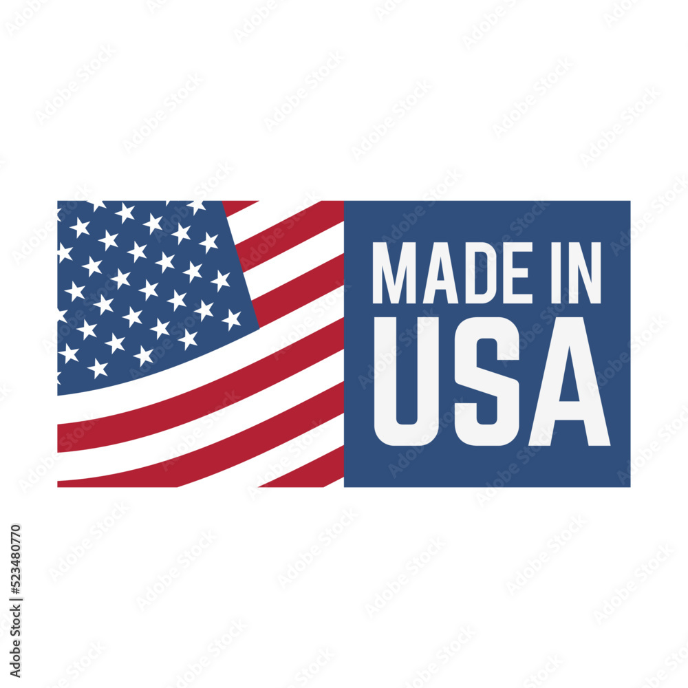 Made in USA label with American national flag with stars and stripes, seal template. Can be used for patriotic stamps, national production Made in USA label with American national flag with stars and stripes, seal template. Can be used for patriotic stamps, national production