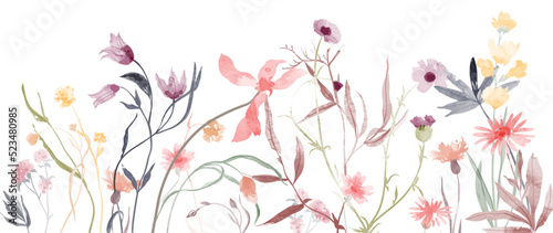 Autumn season on white background vector. Hand drawn floral garden wallpaper with wildflowers, leaf, foliage in watercolor. Fall flowers graphic design for banner, cover, decoration, poster.