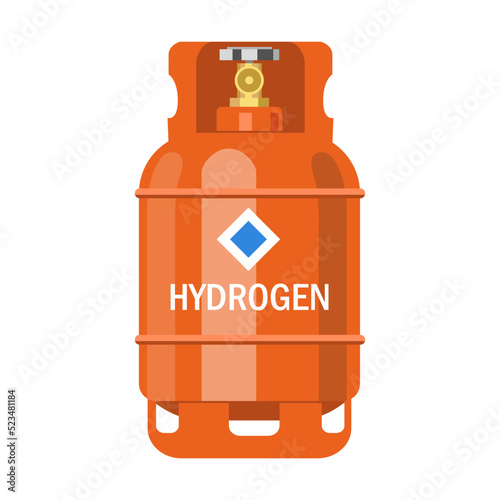 Hydrogen gas storage cylinders flat icon. Oxygen, nitrogen, carbon dioxide, helium tanks and containers isolated vector illustration