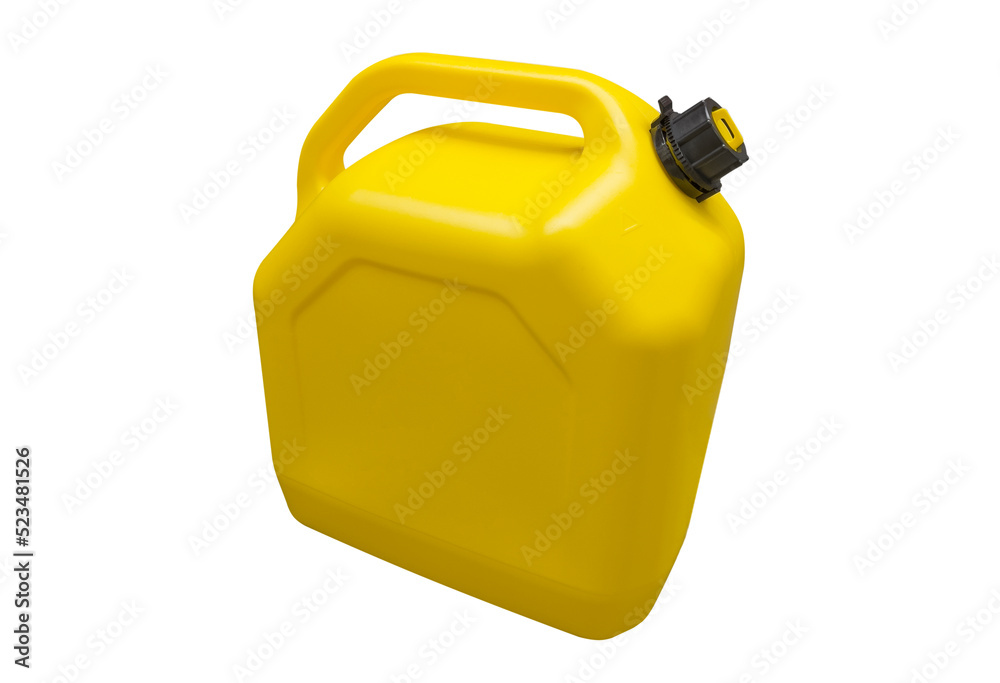 Yellow plastic gas canister isolated on a white background. Canister
