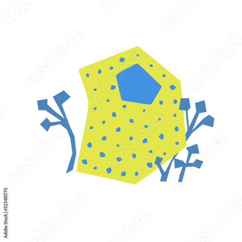 Bright letter D in cut out collage style. Hand drawing isolated vector illustration with herbs