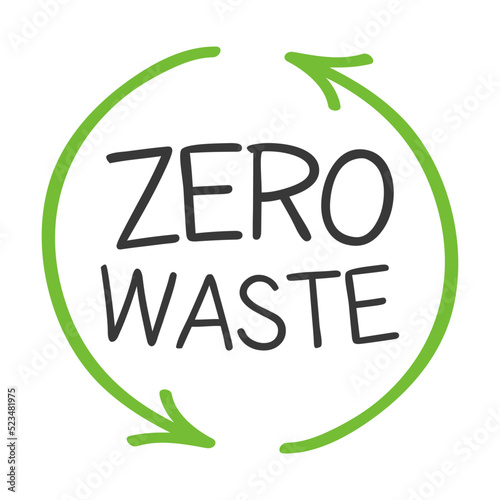 Zero waste labels flat icon. Eco activism vector illustration. Green recycling arrows and leaves. Planet and ecological protection concept