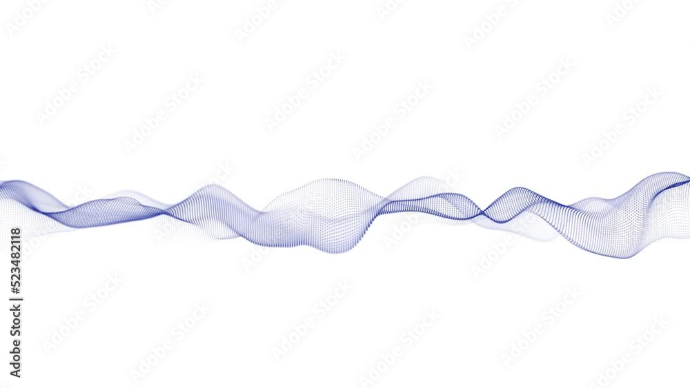 Abstract dynamic smooth wave. Sound wave concept. Futuristic particle flow on a white background. Digital impulse equalizer technology. 3D rendering.