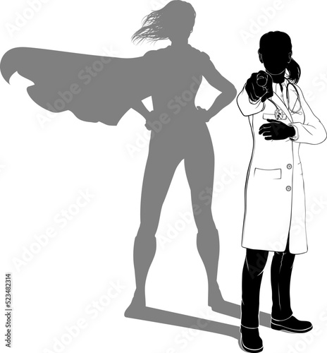 Doctor Woman Ponting Silhouette Super Hero Shadow