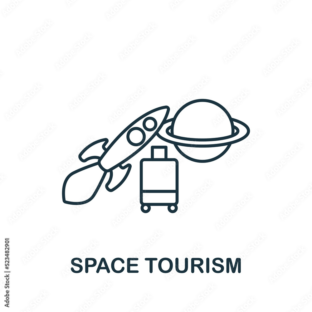 Space Tourism icon. Monochrome simple line Future Technology icon for templates, web design and infographics Space Tourism icon. Monochrome simple line Future Technology icon for templates, web design and infographics