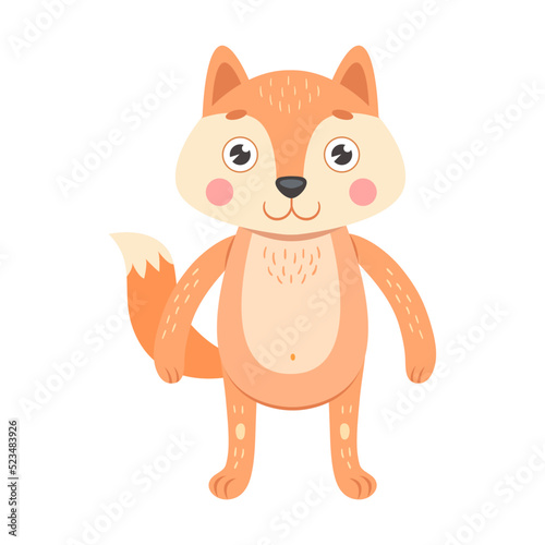 Baby animal flat icon. Cute cartoon fox vector illustration. Zoo and jungle