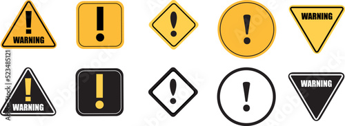 Caution warning signs. Exclamation danger sign. Warnings, attention sumbol. Triangle warning flat style