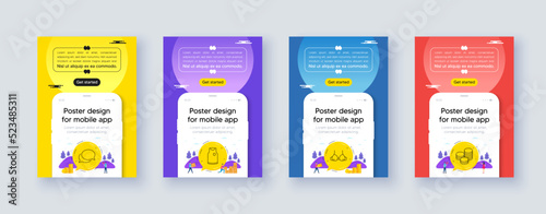 Simple set of Messenger, Bra and T-shirt line icons. Poster offer design with phone interface mockup. Include Tips icons. For web, application. Vector