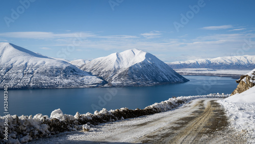 View of Ben Ohau range and Lake Ohau from the road to Skifield, Twizel, South Island.