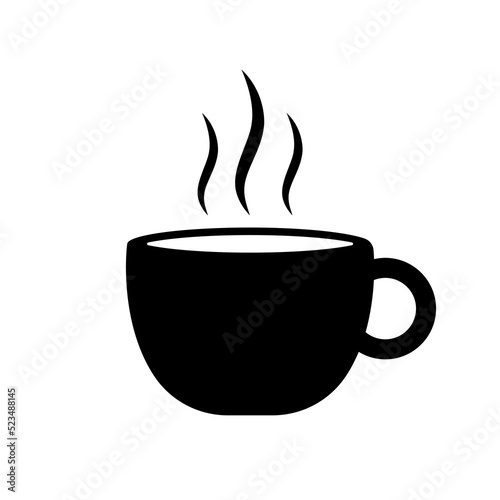 Cup of Hot Coffee Black Silhouette Icon. Mug of Steam Tea on Saucer Glyph Pictogram. Morning Breakfast Liquid Beverage Flat Symbol. Fresh Drink in Teacup Simple Logo. Isolated Vector Illustration