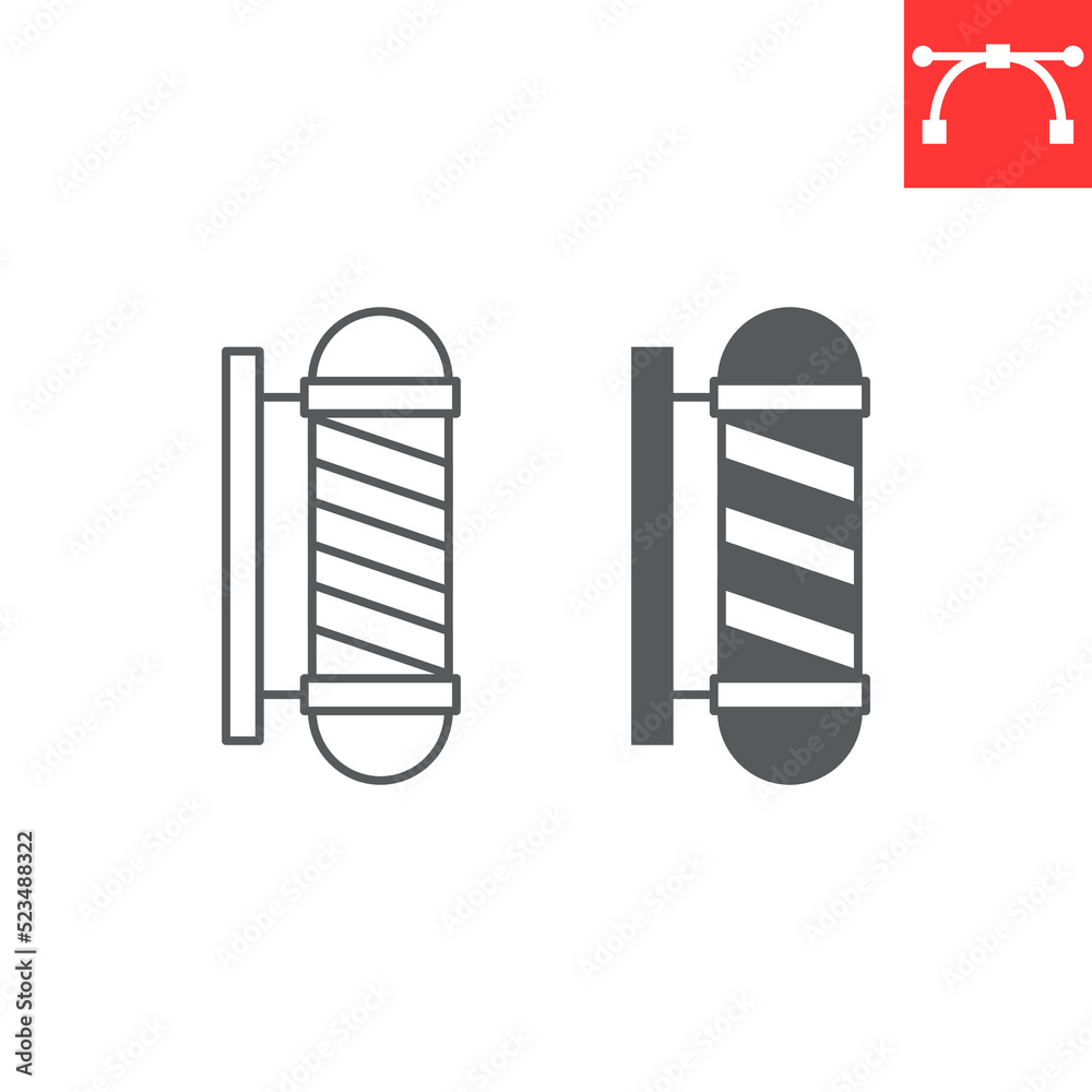 Barber pole line and glyph icon, barbershop and hairdresser, barber pole vector icon, vector graphics, editable stroke outline sign, eps 10. Barber pole line and glyph icon, barbershop and hairdresser, barber pole vector icon, vector graphics, editable stroke outline sign, eps 10.