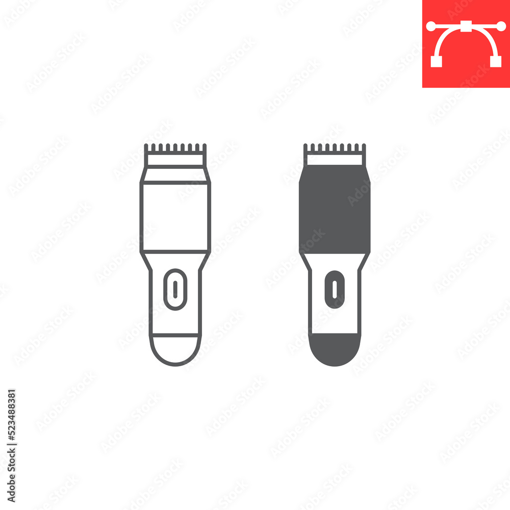 Hair trimmer line and glyph icon, barbershop and hairdresser, hair clipper vector icon, vector graphics, editable stroke outline sign, eps 10. Hair trimmer line and glyph icon, barbershop and hairdresser, hair clipper vector icon, vector graphics, editable stroke outline sign, eps 10.