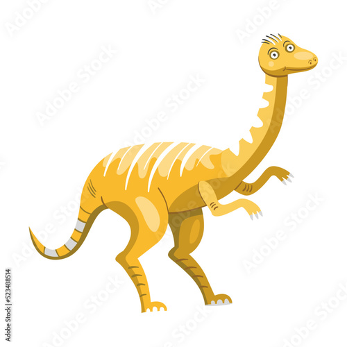 Cute dino. Funny dinosaur characters smiling and standing. Creatures and fossil reptiles concept. Template for promotional or invitation web page © Bro Vector