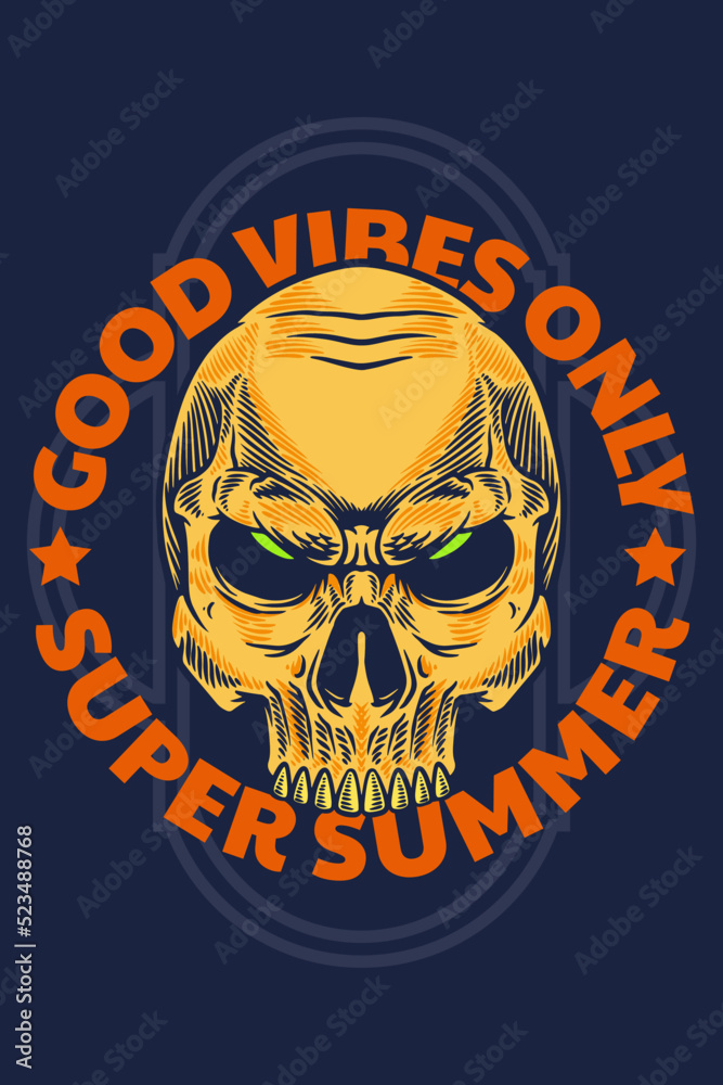 Fototapeta premium skull head mascot poster vector illustration cartoon style
