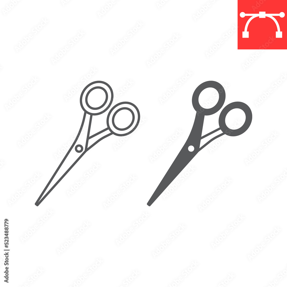 Scissors line and glyph icon, barber and hairdresser, hair shears vector icon, vector graphics, editable stroke outline sign, eps 10. Scissors line and glyph icon, barber and hairdresser, hair shears vector icon, vector graphics, editable stroke outline sign, eps 10.
