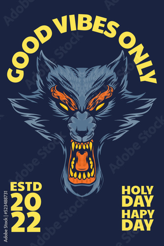 blue wolf head mascot poste...