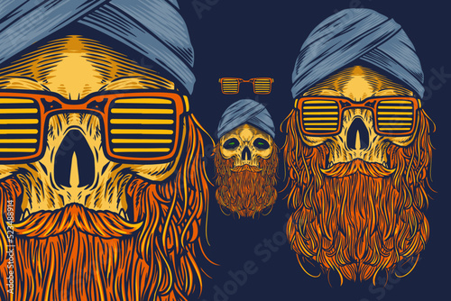 skull monk head with glasse...