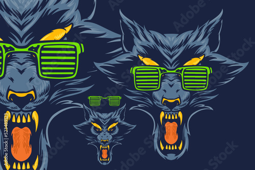 blue wolf with glasses head...