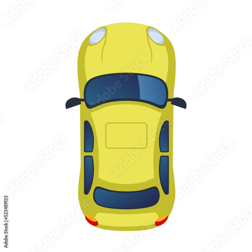 Top view of colorful car flat icon. Roofs of different transports, trucks and vehicles vector illustration collection. Public and private transport