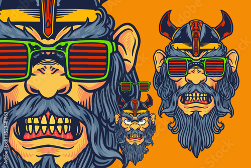viking head with glasses mascot vector illustration cartoon style