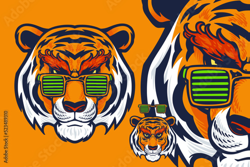 tiger head with glasses mascot vector illustration cartoon style