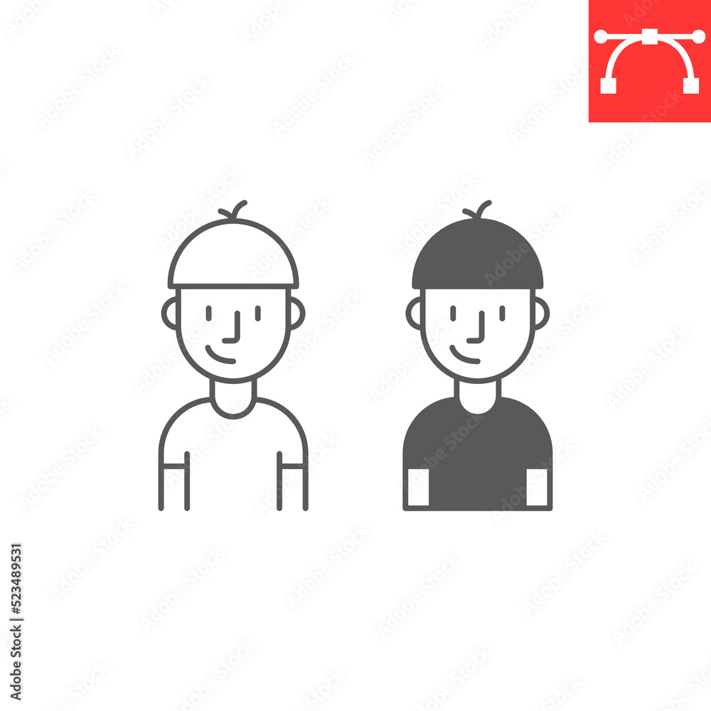 Boy student line and glyph icon, school and child, boy vector icon, vector graphics, editable stroke outline sign, eps 10.