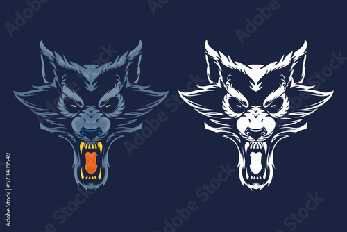 blue wolf head mascot poster vector illustration cartoon style