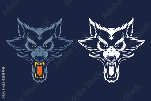 blue wolf head mascot poste...