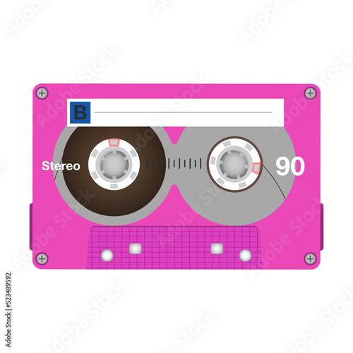 Stereo cassette flat icon. Retro audio tape, old school media equipment isolated vector illustration. Outdated technology and music