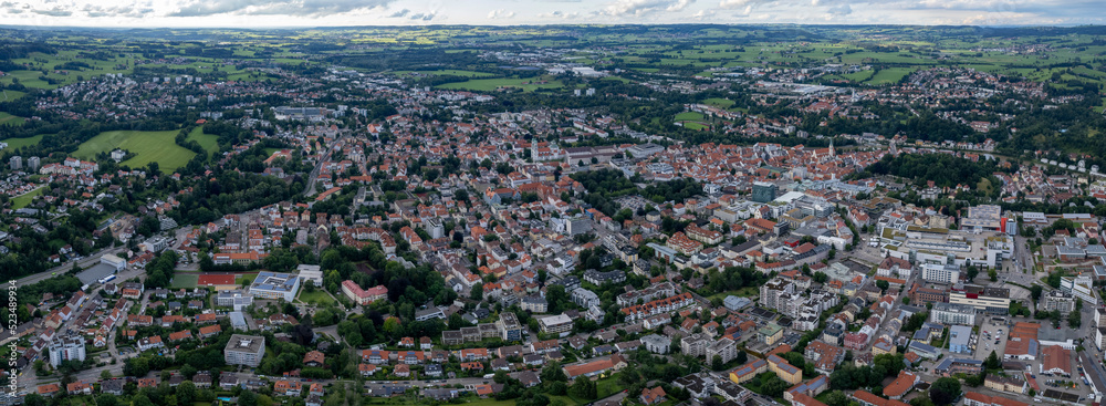 Aerial view around the city Kempten in Germany on a late afternoon in summer.