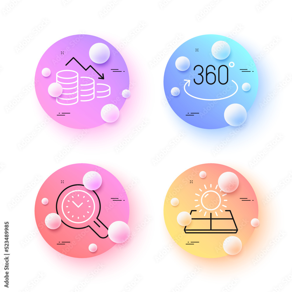 Time management, Full rotation and Money loss minimal line icons. 3d spheres or balls buttons. Sun energy icons. For web, application, printing. Time analysis, 360 degree, Economy bankruptcy. Vector Time management, Full rotation and Money loss minimal line icons. 3d spheres or balls buttons. Sun energy icons. For web, application, printing. Time analysis, 360 degree, Economy bankruptcy. Vector