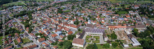 Aerial view around the old town of the the city Babenhausen in Germany on a sunny day in summer. © GDMpro S.R.O