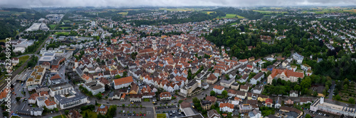Aerial view of the old town of the city Biberach in Bavaria, Germany on a cloudy day in summer.