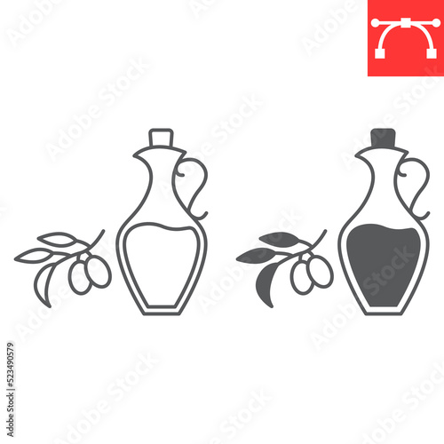 Olive oil line and glyph icon, vegetable and healthy, bottle of olive oil vector icon, vector graphics, editable stroke outline sign, eps 10.