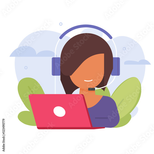 Support customer service agent icon vector or digital call from help desk centre to client assistance flat cartoon illustration image, online female woman operator consultant in headset headphones