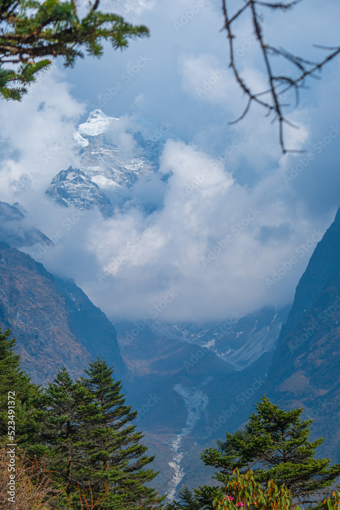 view of Himalayan Mountains from Nangkar Tshang View Point, Dingboche, Sagarmatha national park, Everest Base Camp 3 Passes Trek, Nepal.