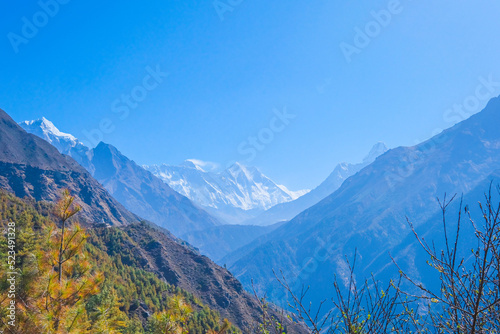view of Ama Dablam and Himalayan Mountains from Nangkar Tshang View Point, Dingboche, Sagarmatha national park, Everest Base Camp 3 Passes Trek, Nepal. photo