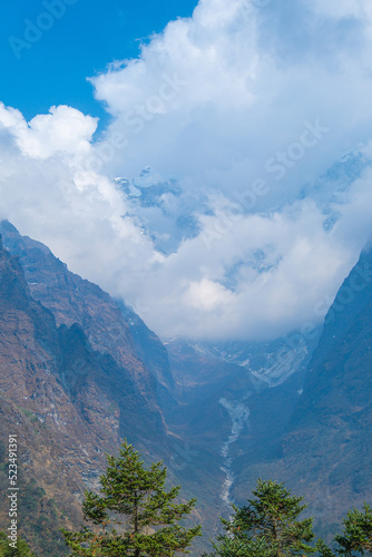 view of Himalayan Mountains from Nangkar Tshang View Point  Dingboche  Sagarmatha national park  Everest Base Camp 3 Passes Trek  Nepal.